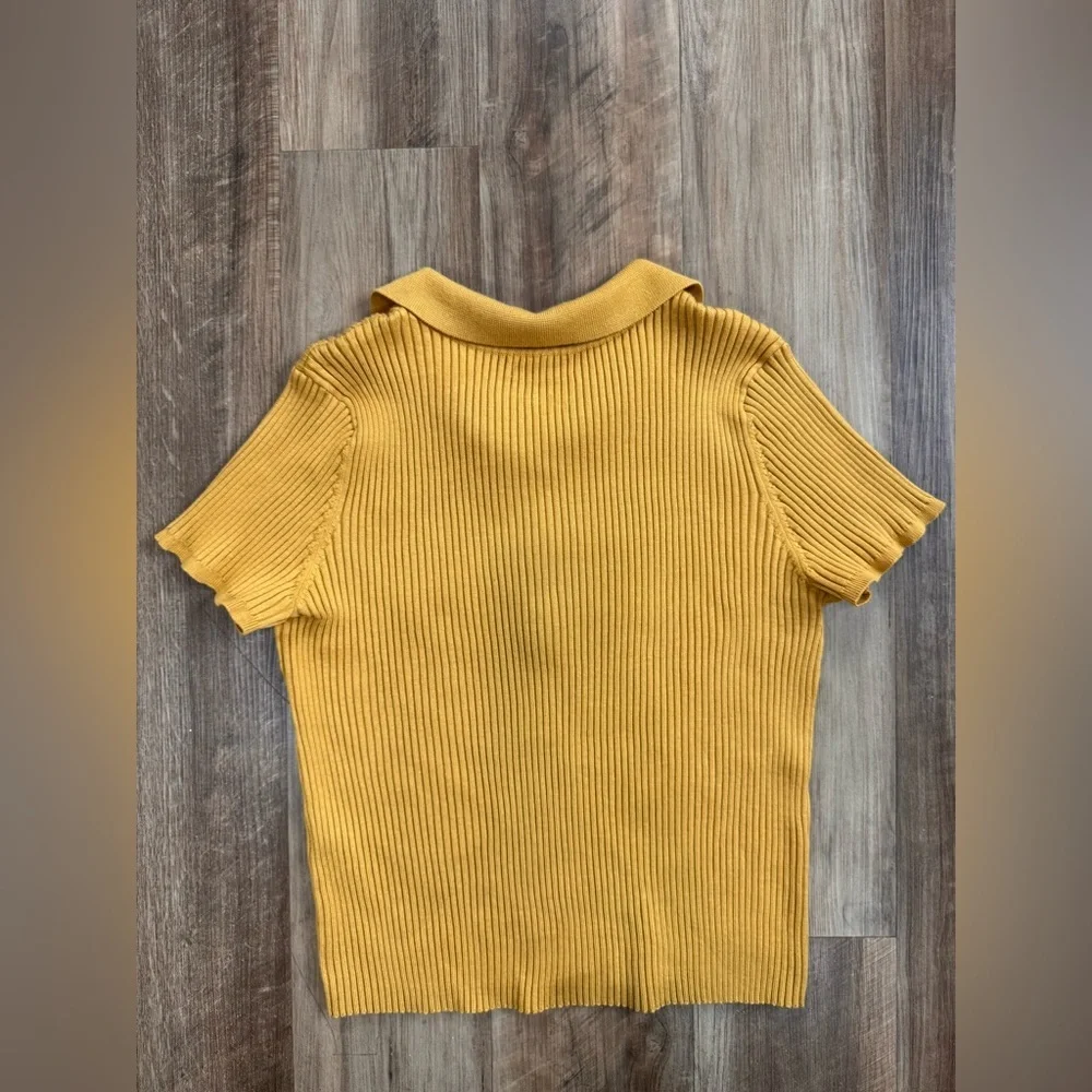 Calvin Klein Yellow Ribbed Button Polo Shirt - Picture 10 of 10